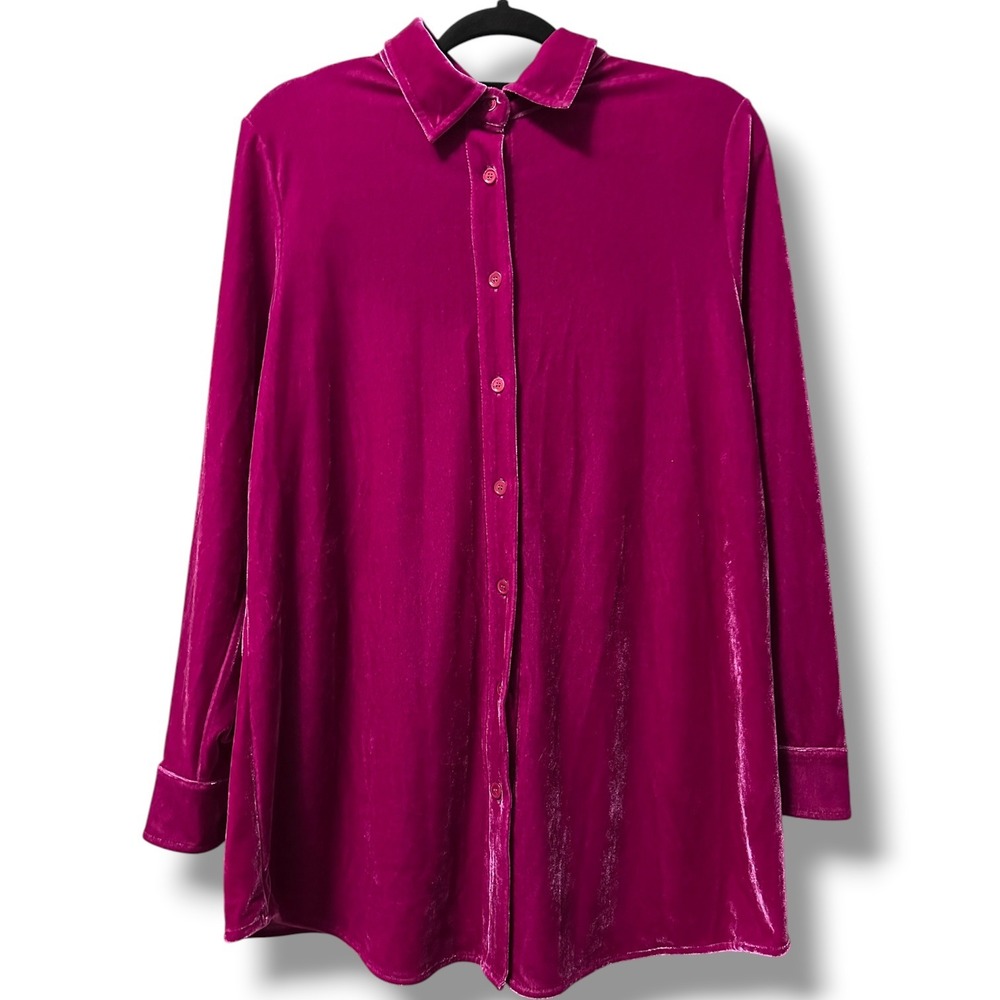 Soft Surroundings Velvet Boyfriend Tunic Shirt Button Front Long Sleeve  Pink S